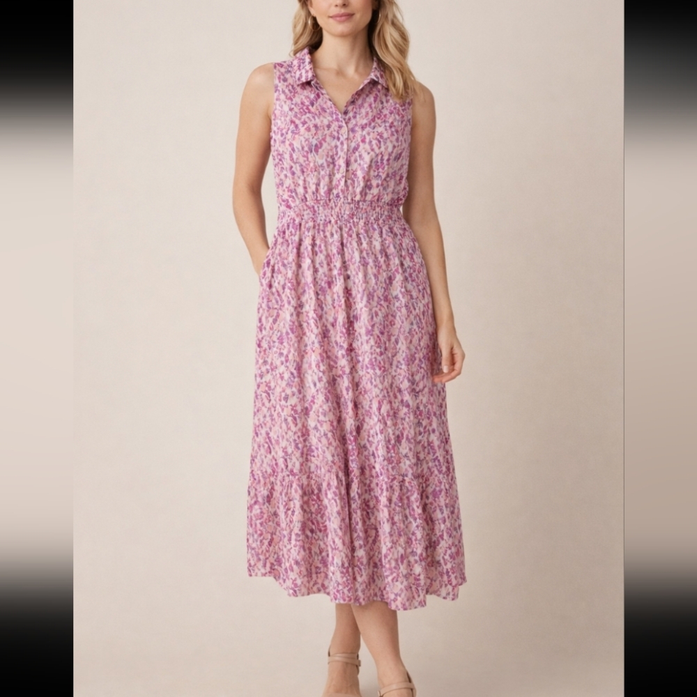 MELLODAY Sleeveless Pink Floral Maxi Dress